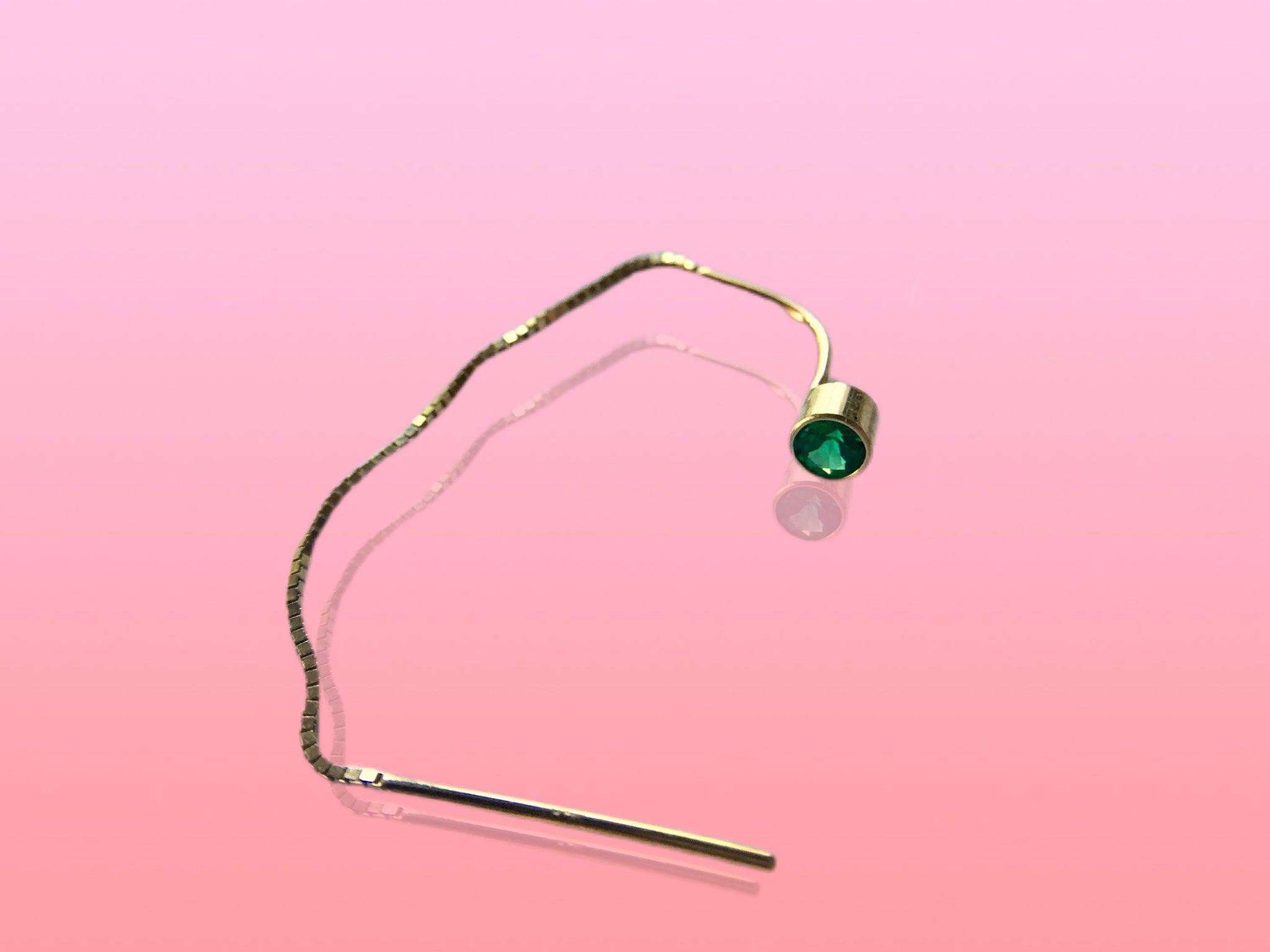 gold emerald ear threaders
